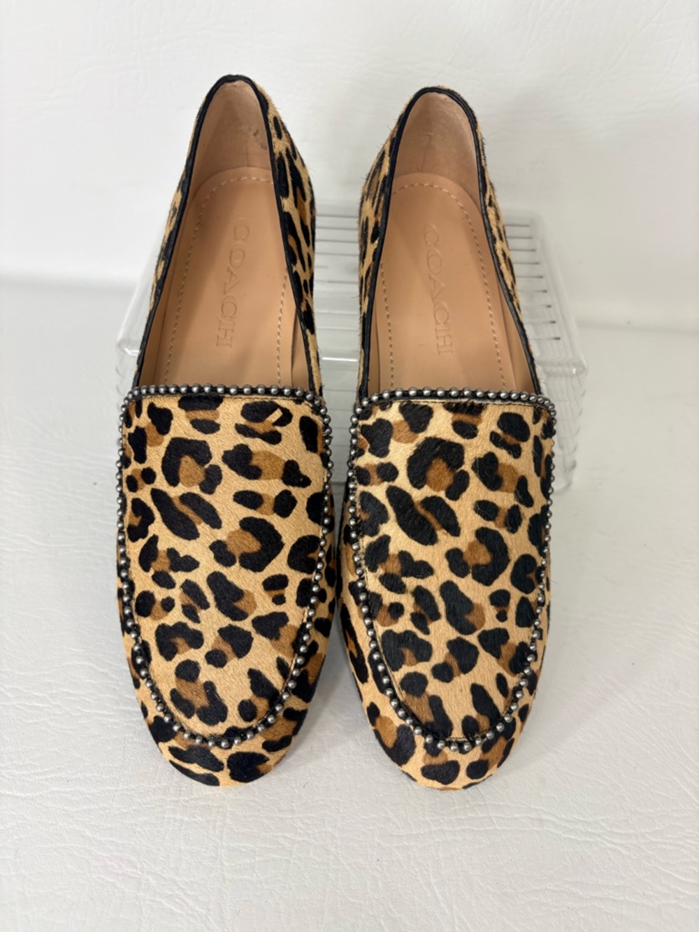 NEW Coach Harper Beadchain Loafer Leopard Haircalf Flats Size 6 Women’s